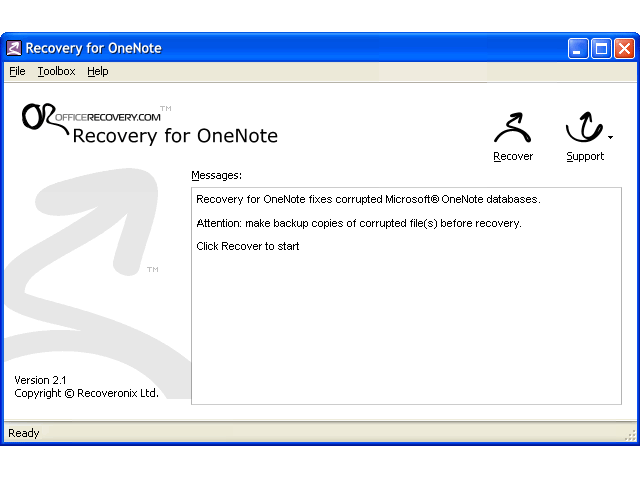 Recovery for OneNote Screenshot